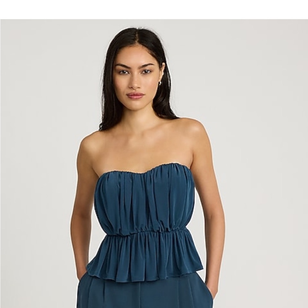 Express Ruched Strapless Blue Peplum Top